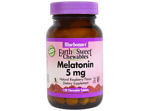 Мелатонин 5мг, Вкус Малины, Earth Sweet Chewables, Bluebonnet Nutrition, 120 жев. табл.