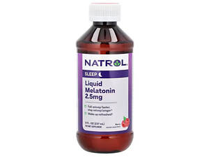 Мелатонин, Liquid Melatonin, Natrol, жидкий, вкус ягод, 2,5 мг, 237 мл