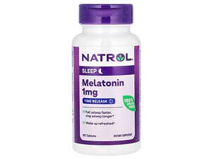 Мелатонин, Melatonin, Natrol, замедленного высвобождения, 1 мг, 90 таблеток