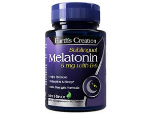 Мелатонин с витамином В6 Earths Creation Melatonin 5 mg with B-6 (Sublingual) 60 tabs (Mint)