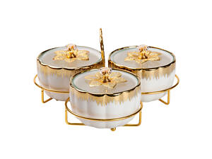 Менажниця порцелянова на металевій підставці на 3 секції HP-1208