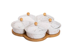 Менажниця порцелянова на підставці, що обертається, 5 секцій біла HP-1217