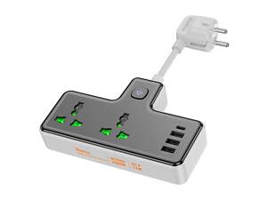 Мережевий фільтр HOCO AC11A на 2 розетки + 3 USB + USB-C, 17W, кабель 1,5 м, 220В, Black, Box