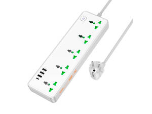 Мережевий фільтр HOCO AC13A на 5 розеток + 3 USB + USB-C, 17W, 220В, кабель 1,5м, White, Box