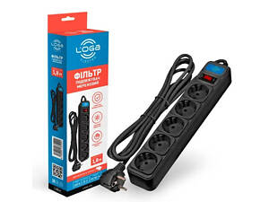Мережевий подовжувач ТМ LOGA, 220В, 10А, 5 розеток, мод.L-902-В, 1,8м, 3х075, чорний Q40