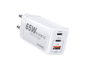 Сетевое зарядное устройство Usams US-CC110 T33 65W 3 Ports GaN Mini Fast Charger white