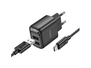 Сетевое зарядное устройство с кабелем HOCO C141A Smart dual-port charger set(Type-C) Black
