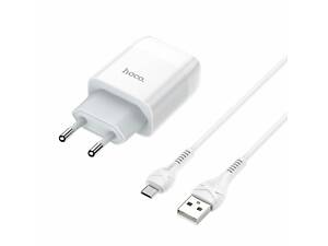 Сетевое зарядное устройство с кабелем HOCO C73A Glorious dual port charger set(Micro) 12W White