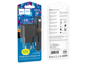 Сетевое зарядное устройство с кабелем HOCO CS11A Ocean single port charger set(Micro) 10.5W Black