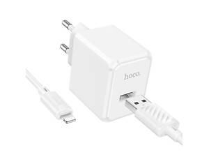 Сетевое зарядное устройство с кабелем HOCO CS11A Ocean single port charger set(iP) White