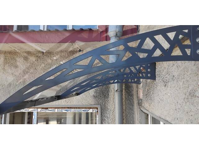 Металический сборный навес (козырек) над дверью Dash'Ok 4,05x1 м Hi-tech, тем-серый, мон 4 мм, прозр - Фото 4