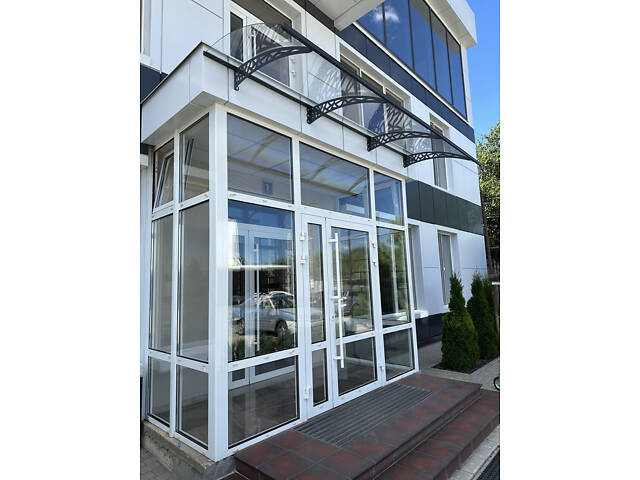 Металический сборный навес (козырек) над дверью Dash'Ok 4,05x1.5 м Hi-tech, тем-серый мон 4 мм, прозр - Фото 2