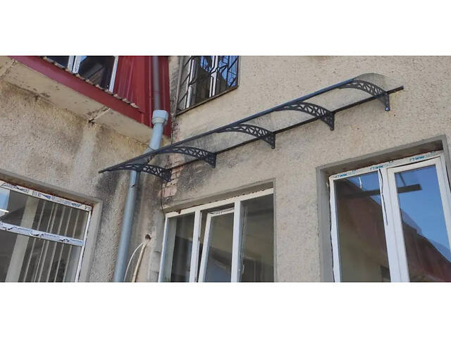 Металический сборный навес (козырек) над дверью Dash'Ok 4,05x1 м Hi-tech, тем-серый, мон 4 мм, прозр - Фото 2