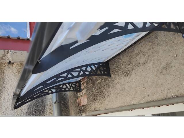 Металический сборный навес (козырек) над дверью Dash'Ok 4,05x1 м Hi-tech, тем-серый, мон 4 мм, прозр - Фото 5