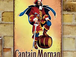 Металлическая табличка Captain Morgan RESTEQ 20х30см. Табличка Капитан Морган из металла