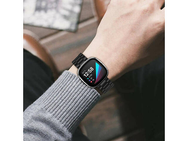 Металлический ремешок Primolux для часов Fitbit Versa 4 / Fitbit Sense 2 - Black - Фото 6