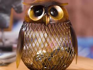 Металлическая копилка для денег Сова RESTEQ 103х136 мм. Копилка Совушка металл. Декоративная копилка