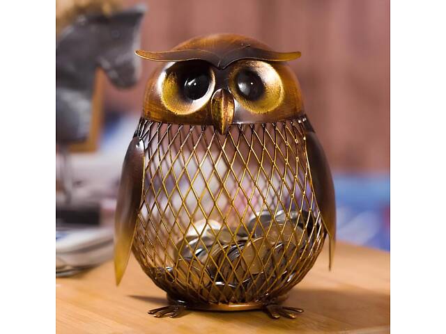 Металева скарбничка для грошей Сова RESTEQ 103х136 мм. Скарбничка Совушка метал. Декоративна скарбничка - Фото 1