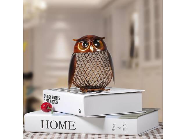 Металева скарбничка для грошей Сова RESTEQ 103х136 мм. Скарбничка Совушка метал. Декоративна скарбничка - Фото 2