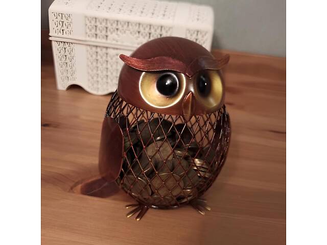 Металева скарбничка для грошей Сова RESTEQ 103х136 мм. Скарбничка Совушка метал. Декоративна скарбничка - Фото 7