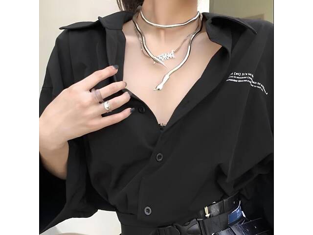 Металеве намисто Змія RESTEQ срібного кольору. Браслет на Змія руку. Прикраса еластична змія - Фото 3