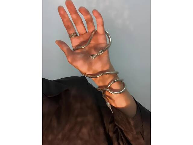 Металеве намисто Змія RESTEQ срібного кольору. Браслет на Змія руку. Прикраса еластична змія - Фото 5