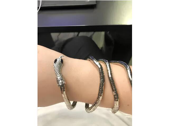 Металеве намисто Змія RESTEQ срібного кольору. Браслет на Змія руку. Прикраса еластична змія - Фото 6