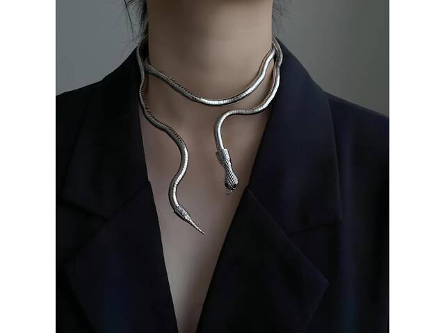 Металеве намисто Змія RESTEQ срібного кольору. Браслет на Змія руку. Прикраса еластична змія - Фото 8