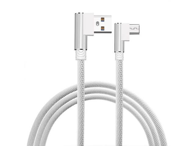 Micro usb кабель c Г-образными разъёмами - 3 метра, белый - Фото 1
