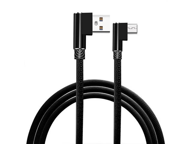 Micro usb кабель з Г-подібними роз'ємами - 3 метри, чорний - Фото 1