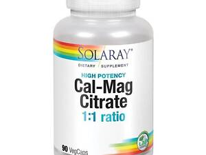 Микроэлемент Кальций Solaray Cal-Mag Citrate 1:1 Ratio, High Potency 90 Veg Caps SOR04524