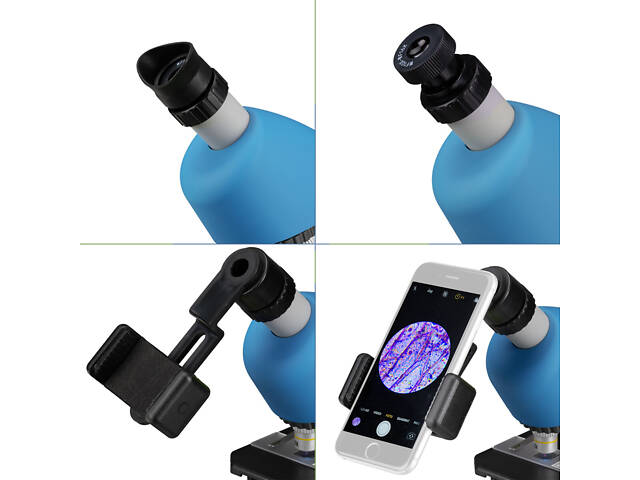 Мікроскоп Bresser Junior 40x-640x Blue з набором для дослідів та адаптером для смартфона (8851300WXH000) - Фото 4