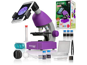 Мікроскоп Bresser Junior 40x-640x Purple з набором для дослідів і адаптером для смарт (8851300GSF000), оригінал!