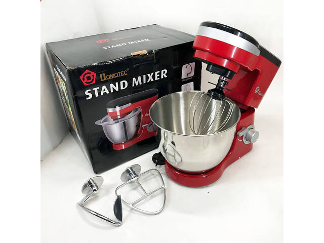Міксер-тестоміс планетарний Domotec MS-1368 на 6 швидкостей 3 насадки чаша 4 л 1500 W - Фото 1