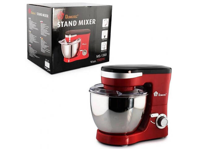 Міксер-тестоміс планетарний Domotec MS-1368 на 6 швидкостей 3 насадки чаша 4 л 1500 W - Фото 3