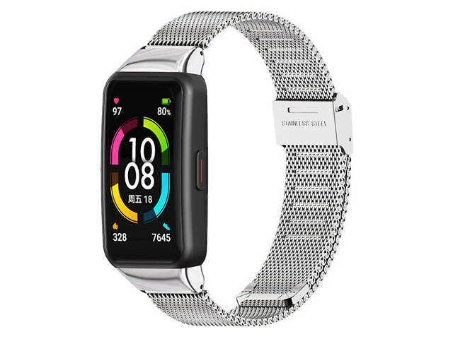 Миланский металлический ремешок Mijobs для фитнес браслета Huawei Honor Band 6 - Silver - Фото 2