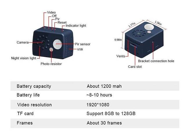 Мини камера с датчиком движения и записью с ночным виденьем MD20, видеорегистратор с записью на флешку 30 дней - Фото 6