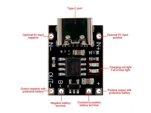 Міні-контролер заряду TP4057 USB-Type-C 5V 1A - Фото 1