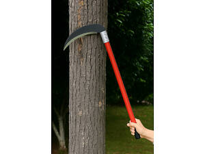 Міні коса нерозкладна ручна на заклепках підкосок серп садовий з червоною ергономічною ручкою 55 см