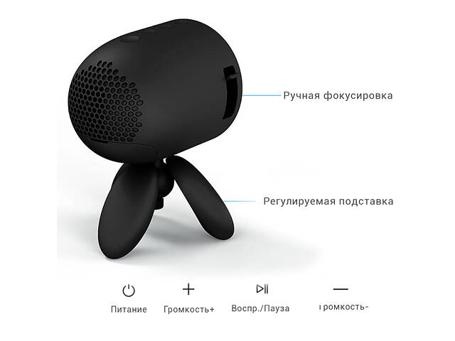 Міні відеопроектор світлодіодний з динаміком YG220 з регульованою підставкою триногою та підтримкою 1080P Чорний. - Фото 8