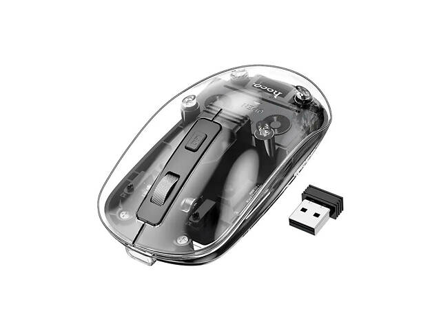 Миша бездротова HOCO GM29, 1600DPI, 2.4GHZ, Black/Transparet, Blister - Фото 1