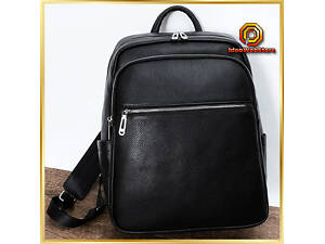 Городской мужской рюкзак из натуральной кожи стильный черного цвета для мужчины удобный Tiding Bag.