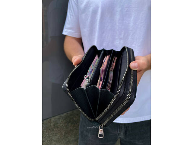 Місткий чоловічий клатч на два відділення з натуральної шкіри з тисненням під рептилію MC Коричневий Зелений - Фото 3