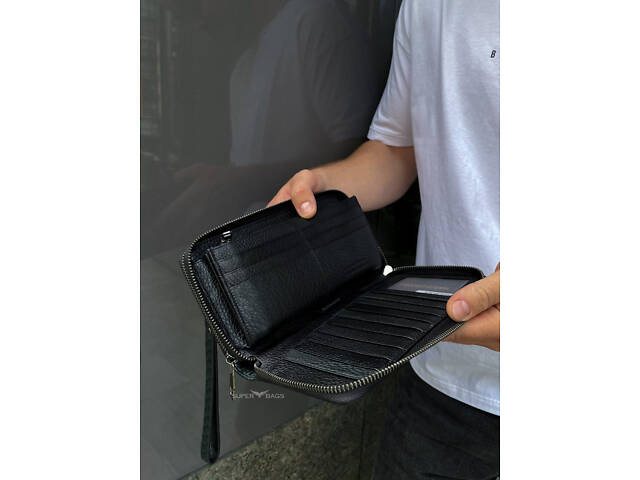 Місткий чоловічий клатч на два відділення з натуральної шкіри з тисненням під рептилію MC Коричневий Зелений - Фото 5