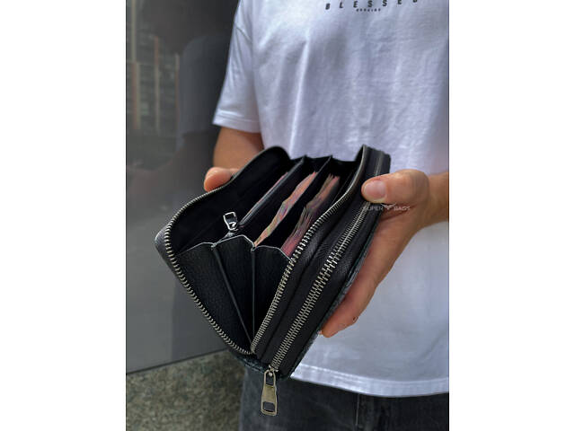 Місткий чоловічий клатч на два відділення з натуральної шкіри з тисненням під рептилію MC Коричневий Зелений - Фото 6