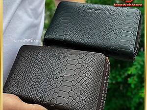 Місткий чоловічий клатч на два відділення з натуральної шкіри з тисненням під рептилію MC Коричневий Зелений