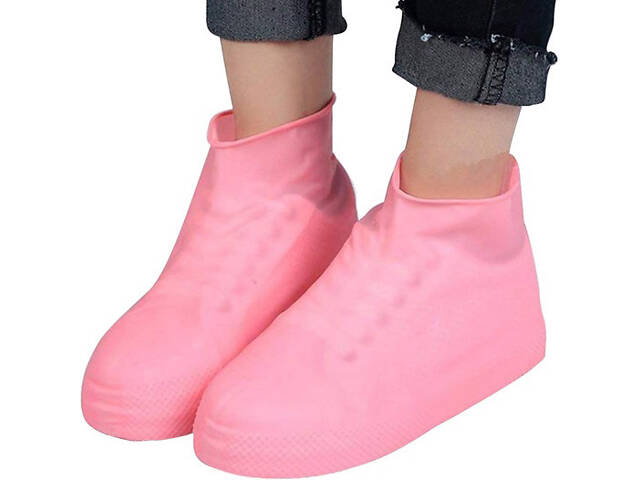 Багаторазові бахіли-чохли L (41-45 розмір) для взуття силіконові від води та бруду. Колір: рожевий - Фото 1
