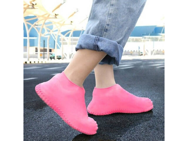 Багаторазові бахіли-чохли L (41-45 розмір) для взуття силіконові від води та бруду. Колір: рожевий - Фото 2