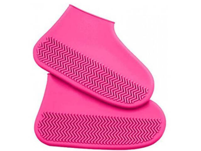 Багаторазові бахіли-чохли L (41-45 розмір) для взуття силіконові від води та бруду. Колір: рожевий - Фото 3