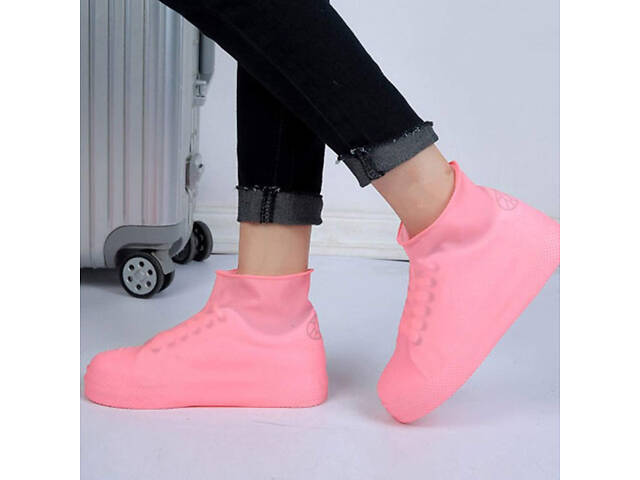 Багаторазові бахіли-чохли L (41-45 розмір) для взуття силіконові від води та бруду. Колір: рожевий - Фото 4